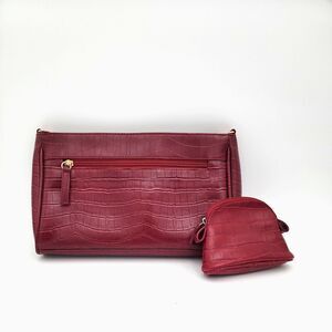 Red Clutch MATCHING SET Faux Leather Alligator Gold Hardware w/ Coin Purse EUC